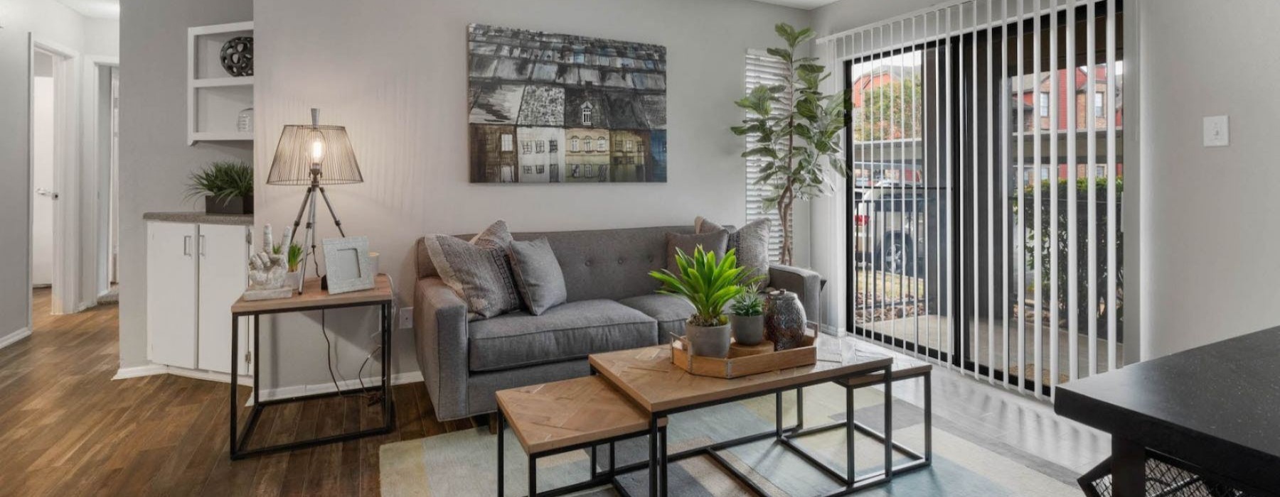 a living room with a couch and a coffee table